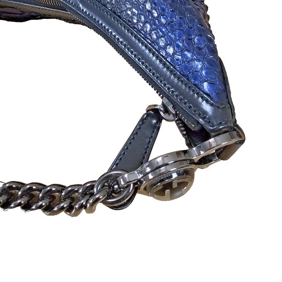 GUCCI Authentic Rare Exotic Python Leather Tote Hobo Large Metallic Blue Handbag - Picture 15 of 16